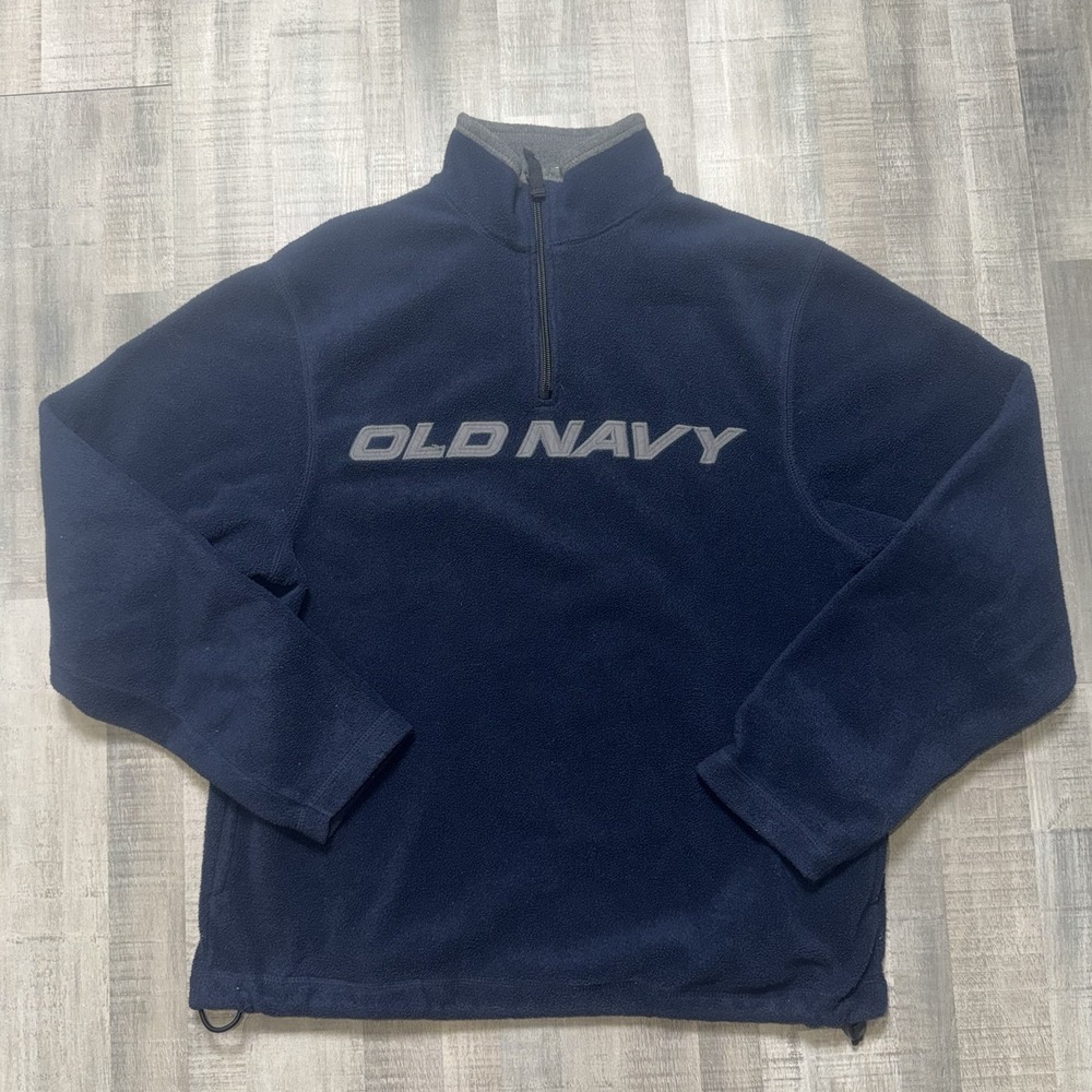 Vintage Old Navy Quarter 1/4 Zip Men's Size Medium Blue/Gray Fleece Sweater Logo